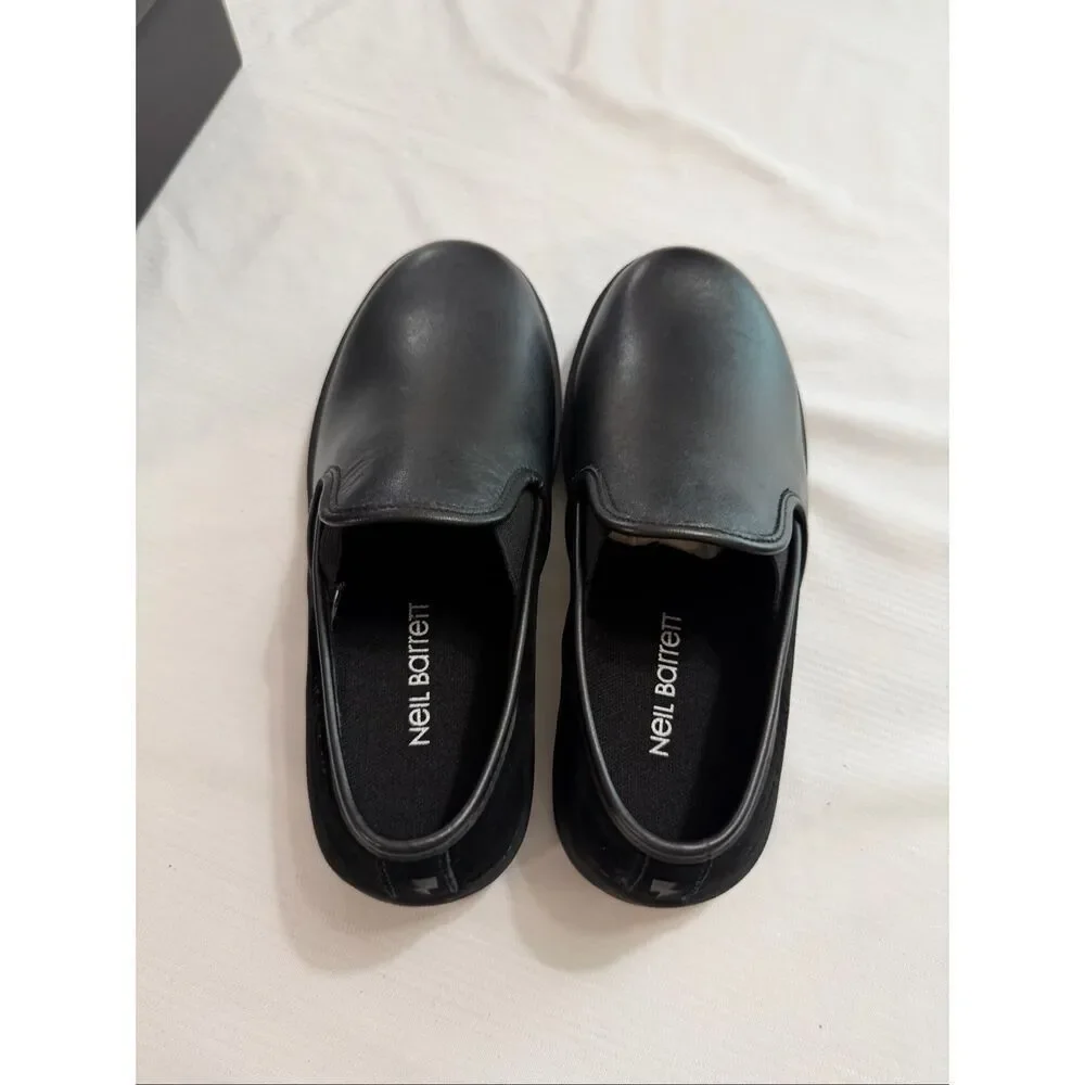NEW Neil Barrett Leather Slip-On Sneakers Unisex Black Size EU 35 US 5 NIB